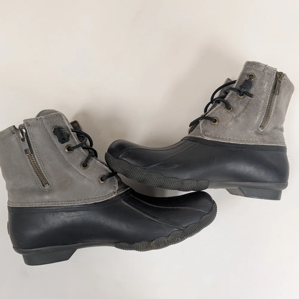 Sperry Black Rubber Gray Suede Saltwater Duck Boots Size 8